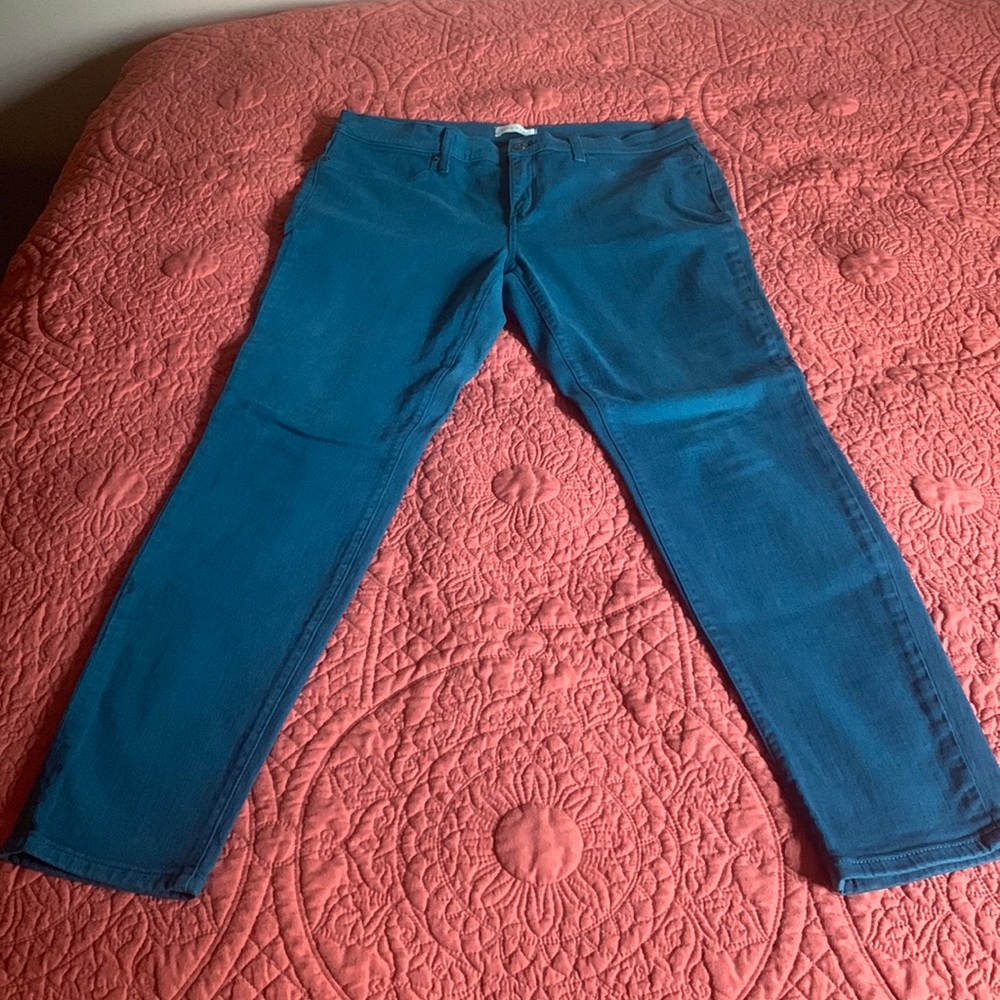 Lila Ryan turquoise jeans.